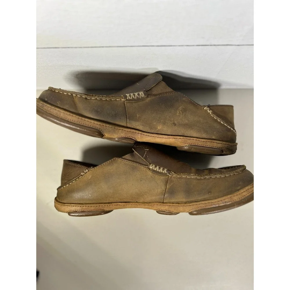 OLUKAI Moloa 9.5 Mens 10128-2733 Casual Brown Leather  Slip On Loafer Shoe